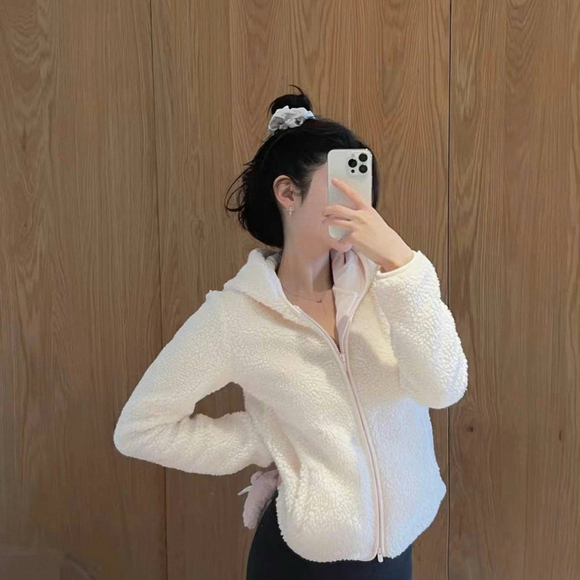 Cream Pink Teddy Zip Hoodie Jacket - Picture 4 of 10